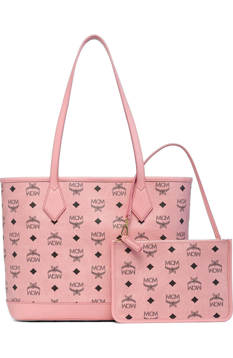 MCM New Small Liz Shopper in Visetos, Alternate, color, Soft Pink