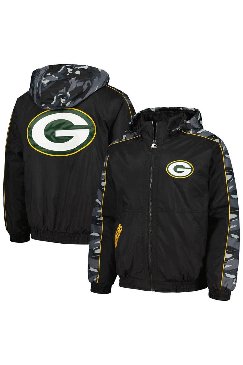 Men's Starter Black Green Bay Packers Thursday Night Gridiron Full-Zip Hoodie, Main, color, Black