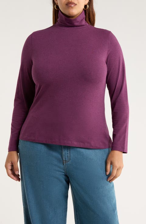 Landing Turtleneck Stretch Organic Cotton Top (Plus)