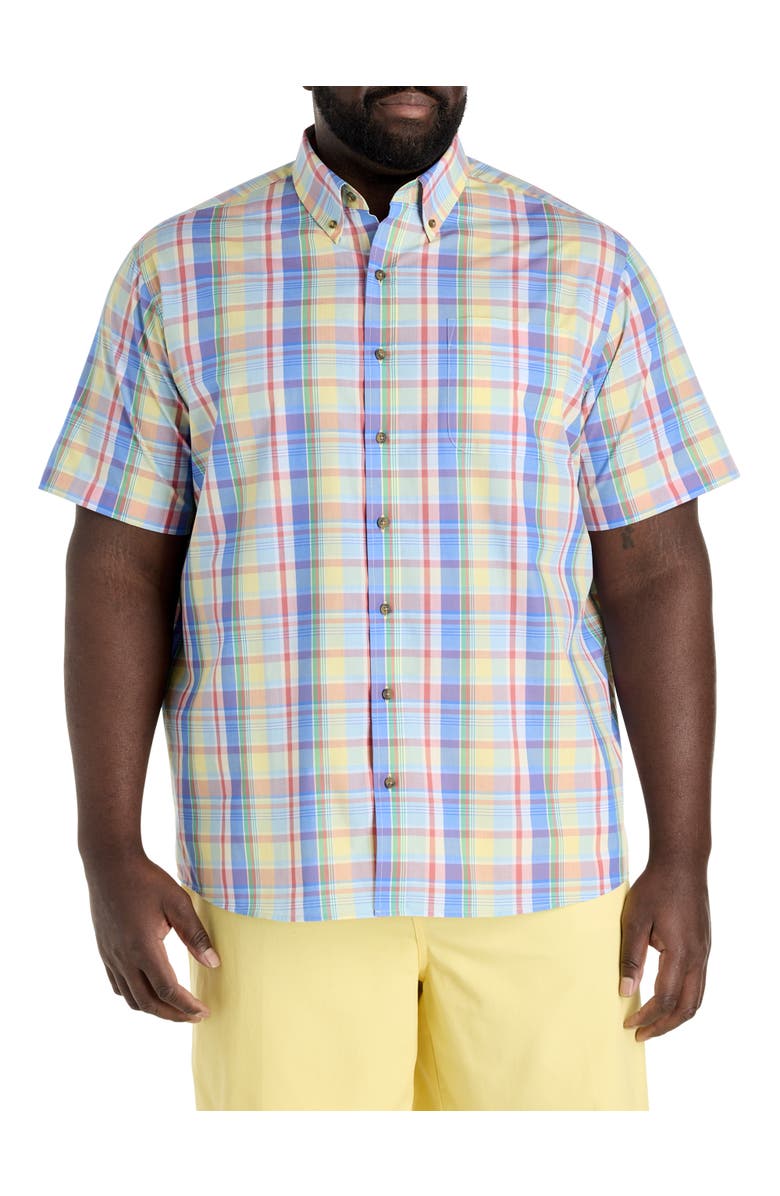 Harbor Bay by DXL Big & Tall Easy-Care Large Plaid Sport Shirt, Main, color, Yellow Multi
