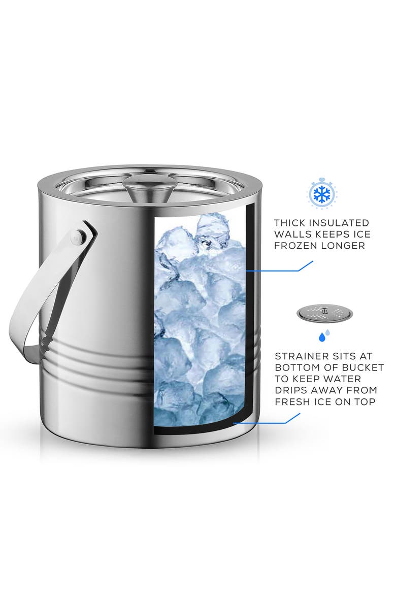 JoyJolt Doube Wall Stainless Steel Ice Bucket Set, Alternate, color, Silver