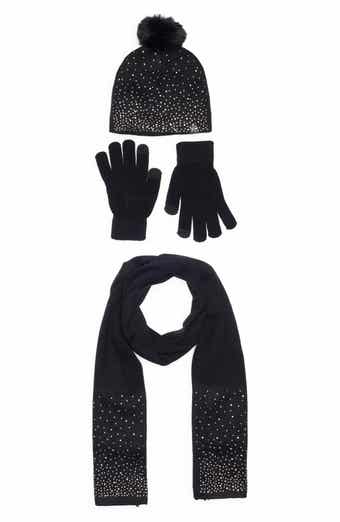 Nanette Lepore 3-Piece Rhinestone Scarf, Beanie & Gloves Set