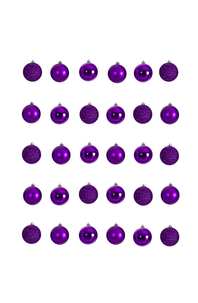 NEARLY NATURAL Holiday Christmas 30 Count Purple 2.5-in Shatterproof Ornament Set, Main, color, Purple
