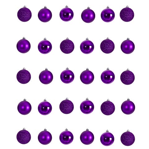 Holiday Christmas 30 Count Purple 2.5-in Shatterproof Ornament Set