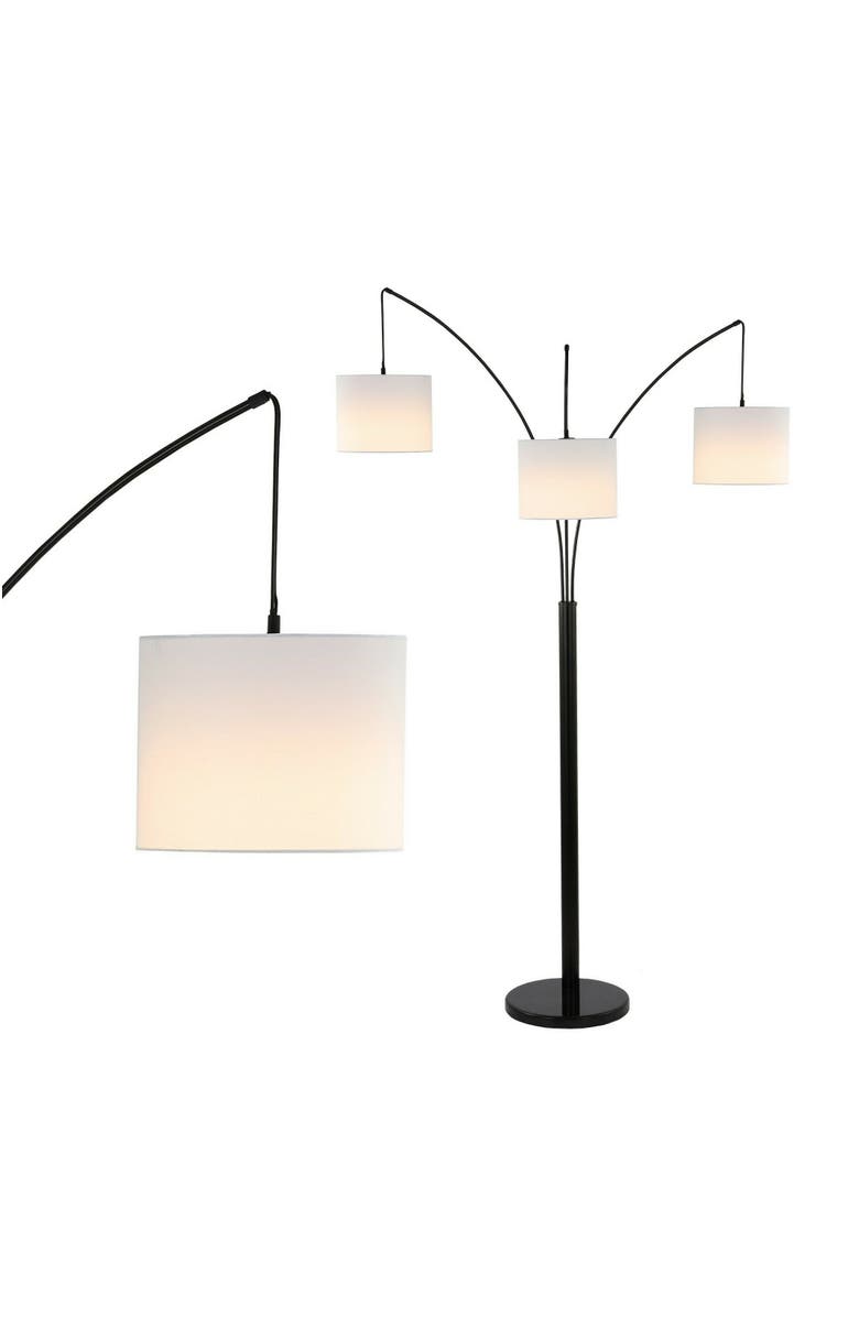 JONATHAN Y Barrie 78.5" 3-Light Mid-Century Modern Head-Adjustable Iron LED Arc Floor Lamp, Oil Rubbed Bronze, Main, color, Oil Rubbed Bronze