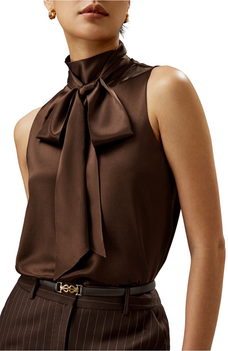 Lilysilk Sleeveless Tie-Neck Silk Blouse, Main, color, Chocolate