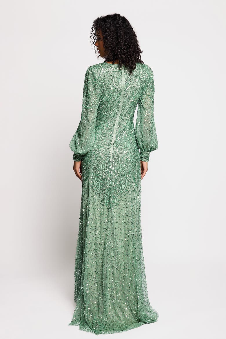 Embellished Sequins Net Gown, Alternate, color, GREEN