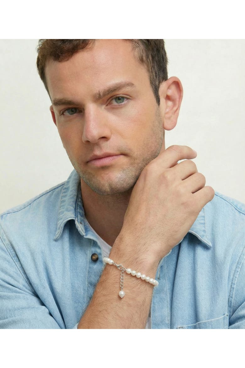 7.5-8.5mm White Freshwater Pearl Adjustable Bracelet for Men, Alternate, color, White Pearls