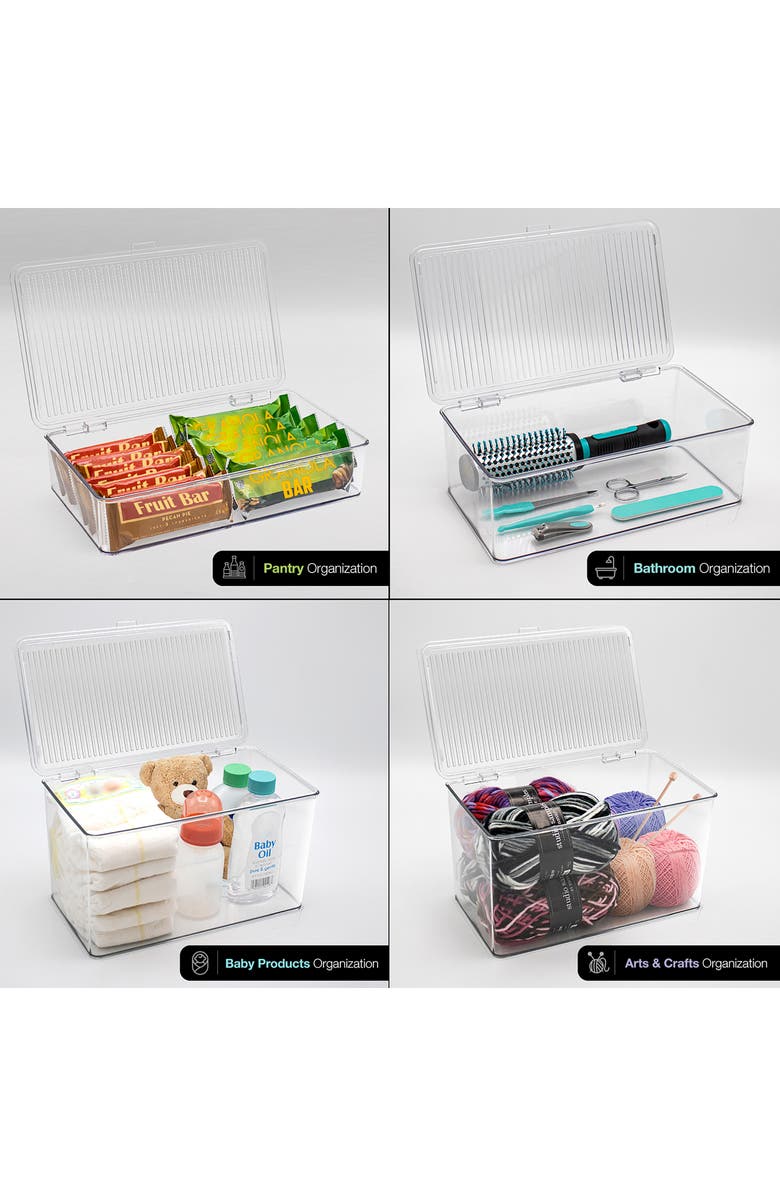 SORBUS Set of 3 Hinged Lid Storage Bins, Alternate, color, Clear