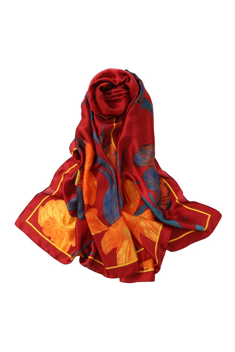 Koi Pond Floral Scarf - Red, Main, color, Red