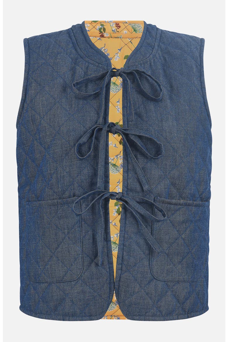 Reversible Quilted Tie-Front Waistcoat, Alternate, color, Blue