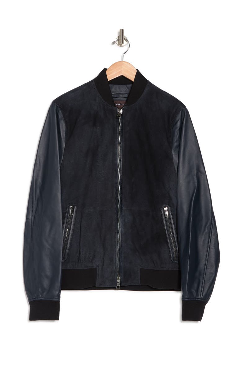 Michael Kors Perforated Suede Leather Bomber Jacket, Alternate, color, 