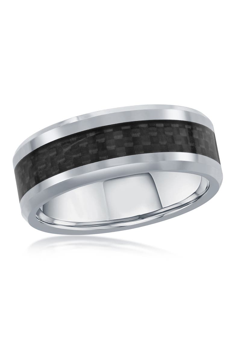 Polished Tungsten & Carbon Fiber Band Ring, Main, color, SILVER