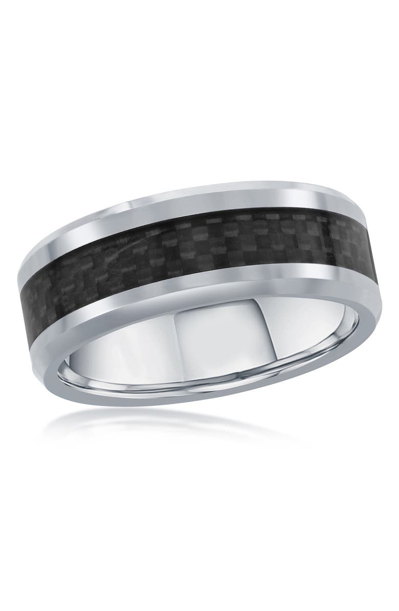 BLACKJACK Polished Tungsten & Carbon Fiber Band Ring, Main, color, Silver
