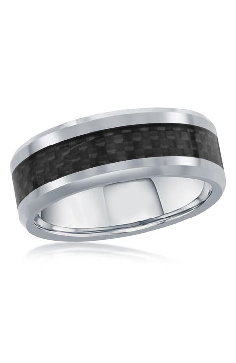 Polished Tungsten & Carbon Fiber Band Ring