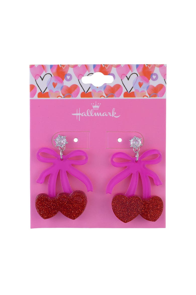 Pink Bow and Cherry Drop Earrings, Alternate, color, Pink