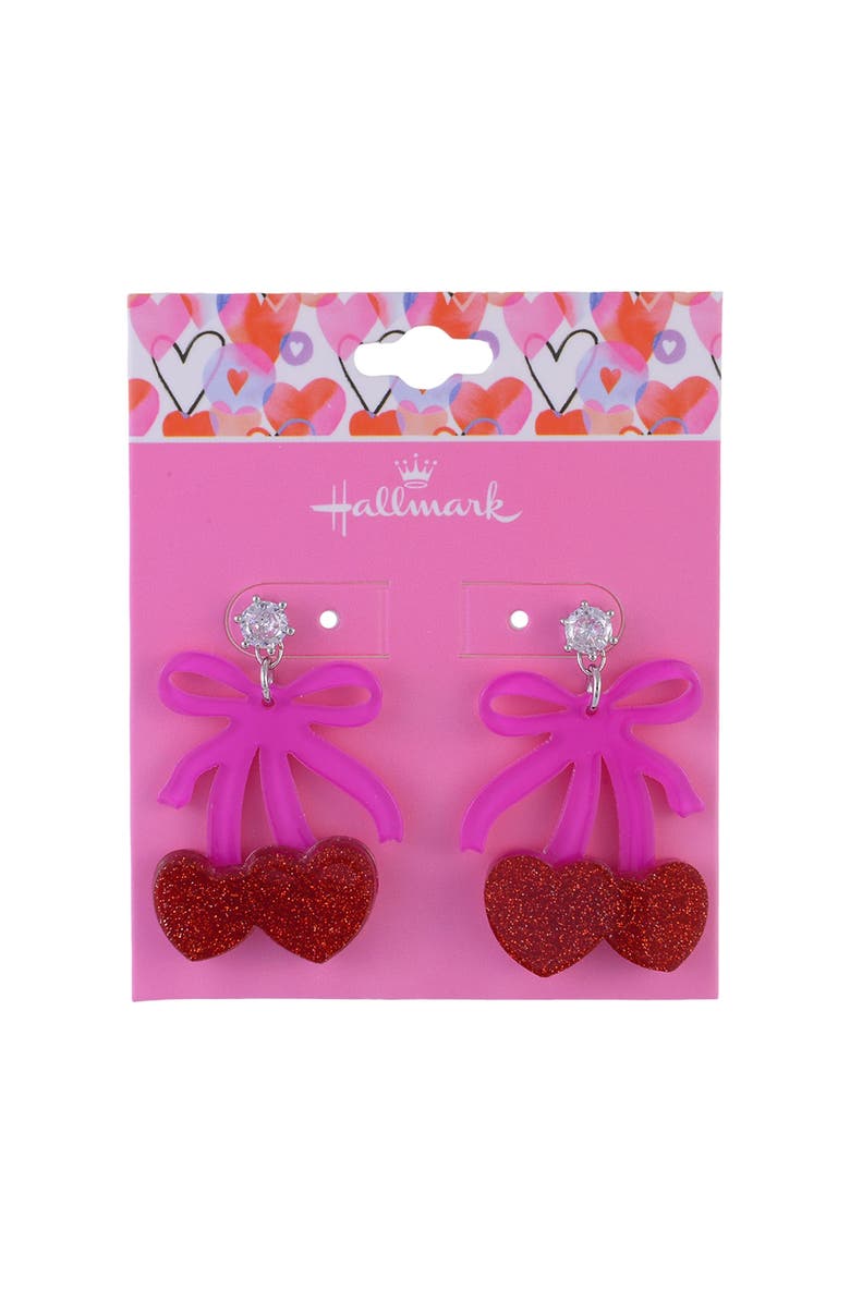 Hallmark Pink Bow and Cherry Drop Earrings, Alternate, color, Pink