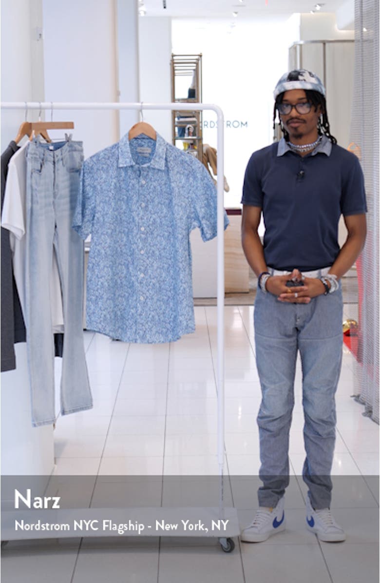 Orson Leaf Print Stretch Cotton Camp Shirt, sales video thumbnail