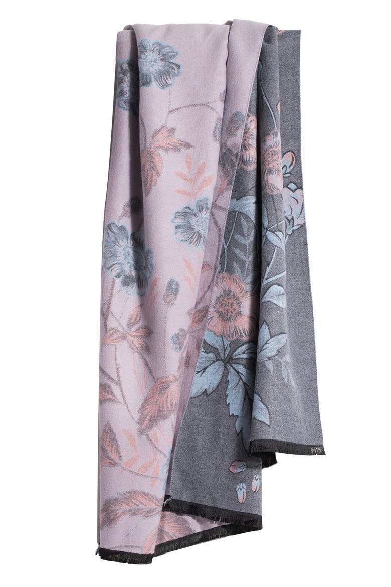 Floral Pattern Reversible Scarf, Alternate, color, GREY