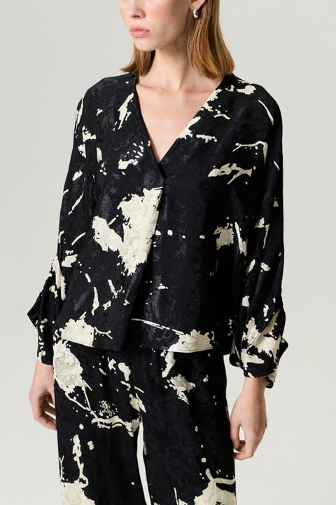 Abstract Print Jacquard Blouse