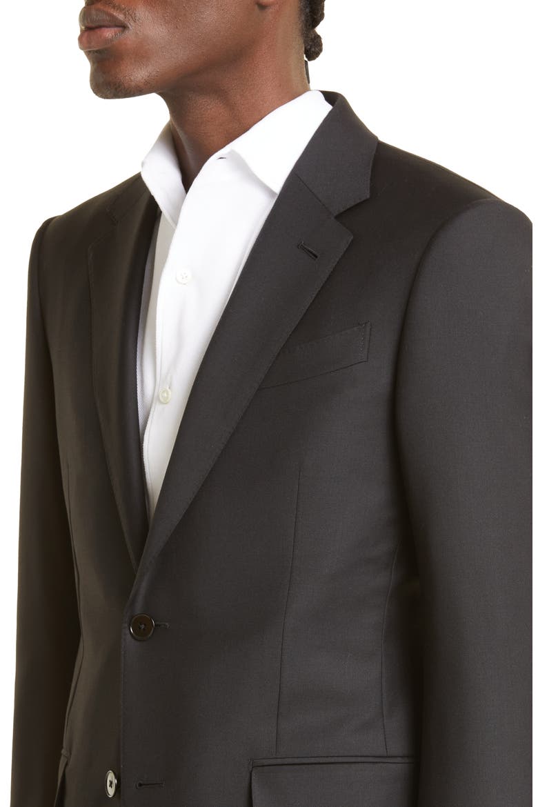 Trofeo Solid Black Wool Suit, Alternate, color, BLACK
