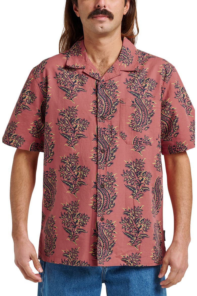 Dynasty Casual Cotton & Linen Camp Shirt, Main, color, MINERAL RED