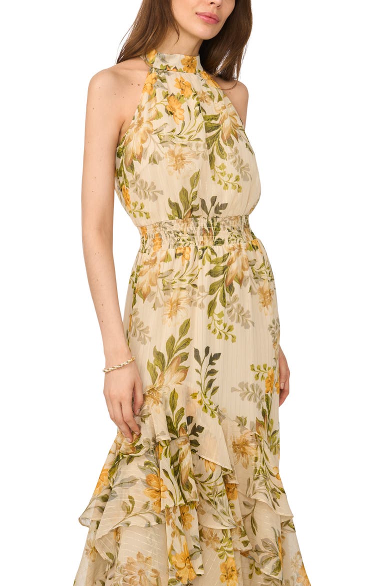 Floral Halter Neck Ruffle Chiffon Maxi Dress, Alternate, color, SUNFLOWER