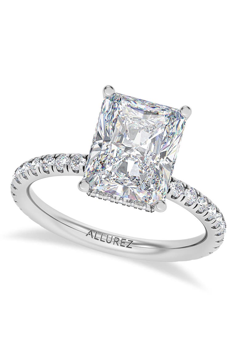 Radiant Cut & Round Lab Diamond Hidden Halo Ring 14K, Main, color, 3.60ct/White Gold