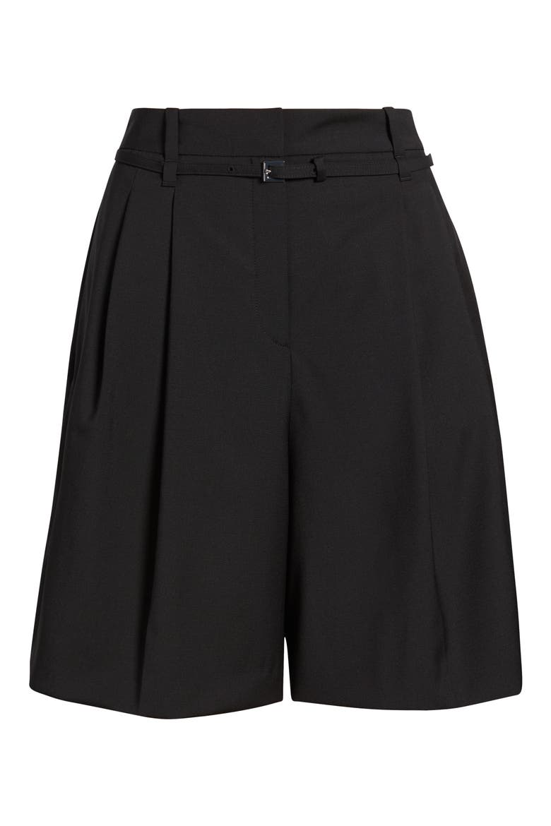 Taleda Belted High Waist Virgin Wool Shorts, Alternate, color, BLACK