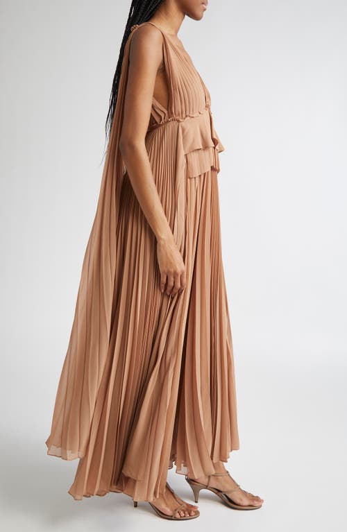 Zimmermann Memento Pleated Ruffled Gown In Brown