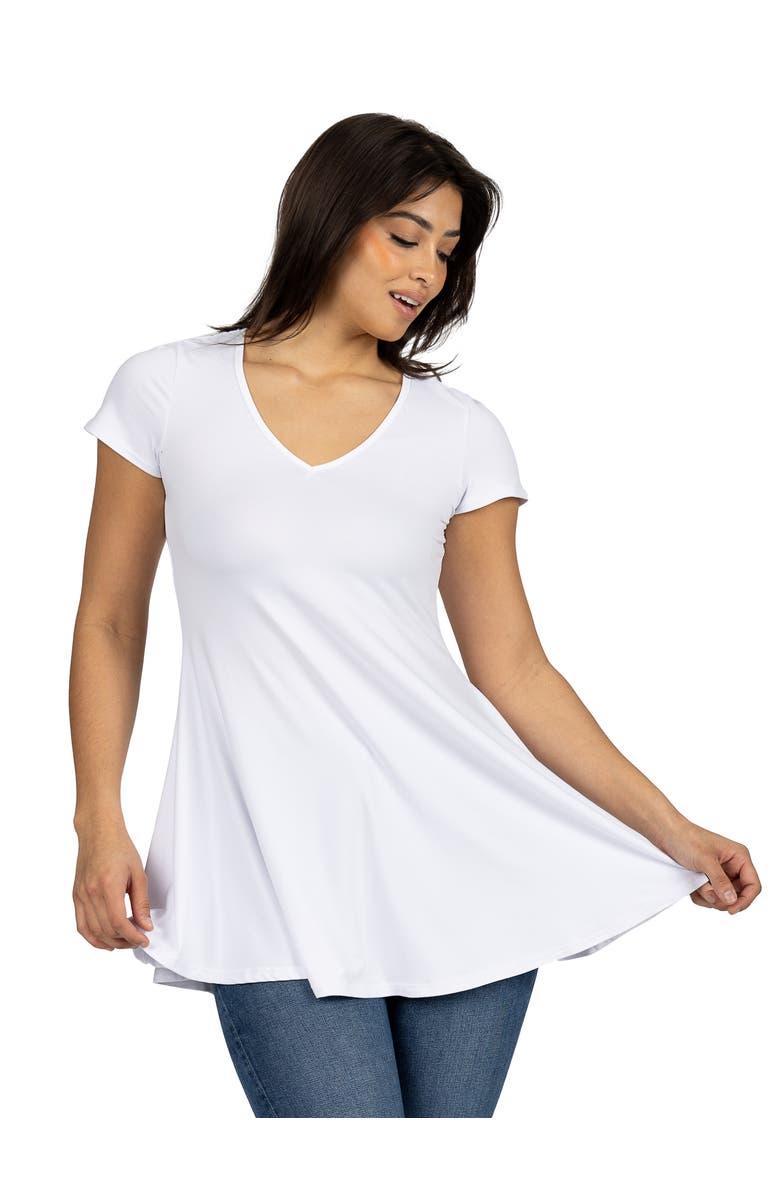 24seven Comfort Apparel Short Sleeve Loose Fit Tunic Top with V-Neck, Main, color, White