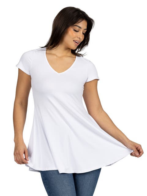 Short Sleeve Loose Fit Tunic Top with V-Neck