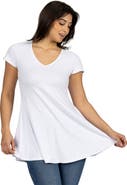 24seven Comfort Apparel Short Sleeve Loose Fit Tunic Top with V-Neck