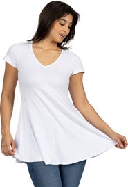 24seven Comfort Apparel Short Sleeve Loose Fit Tunic Top with V-Neck