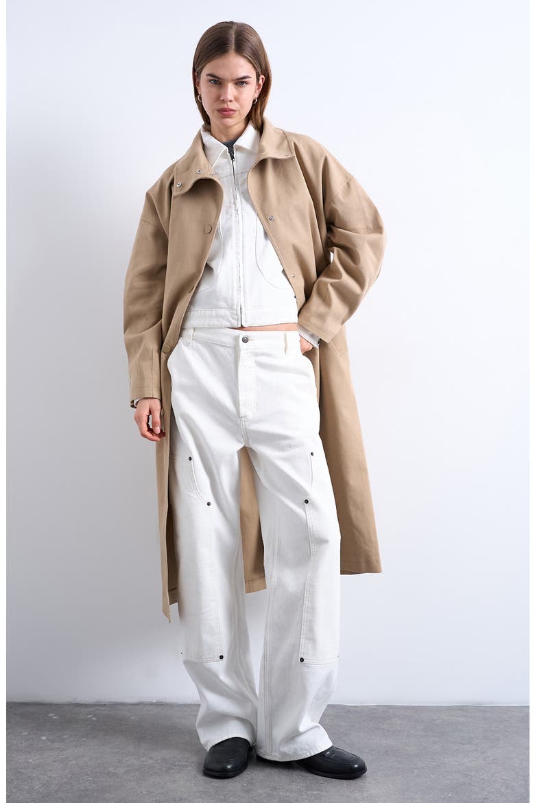 Stand Collar Longline Coat, Main, color, BEIGE