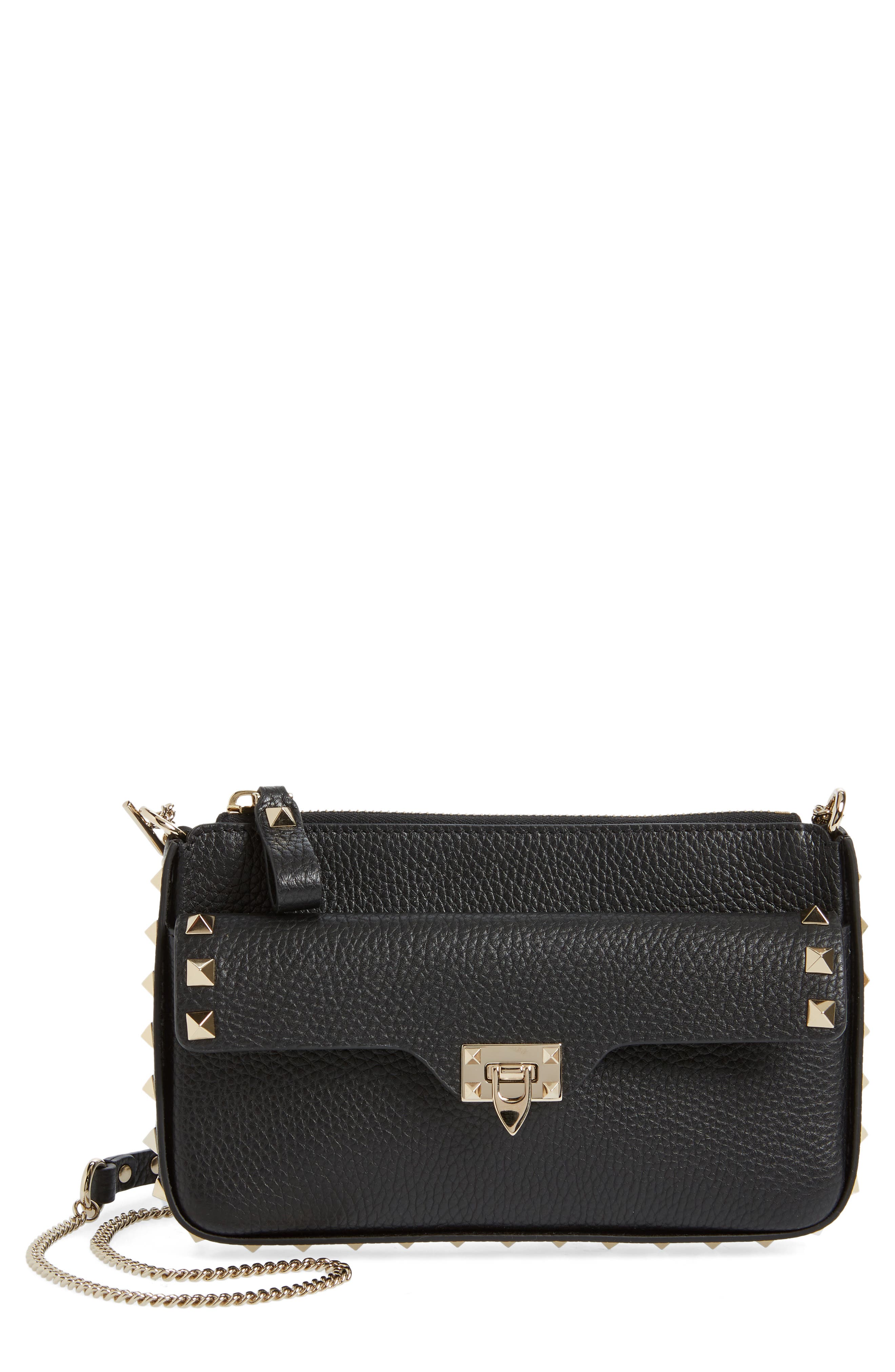 Valentino Garavani Rockstud Leather Pouch Shoulder Bag, Main, color, 
