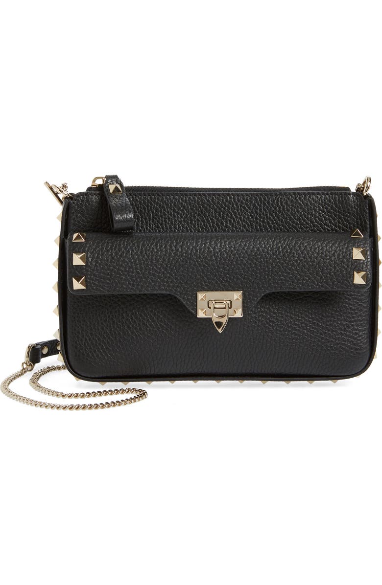 Valentino Garavani Rockstud Leather Pouch Shoulder Bag, Main, color,