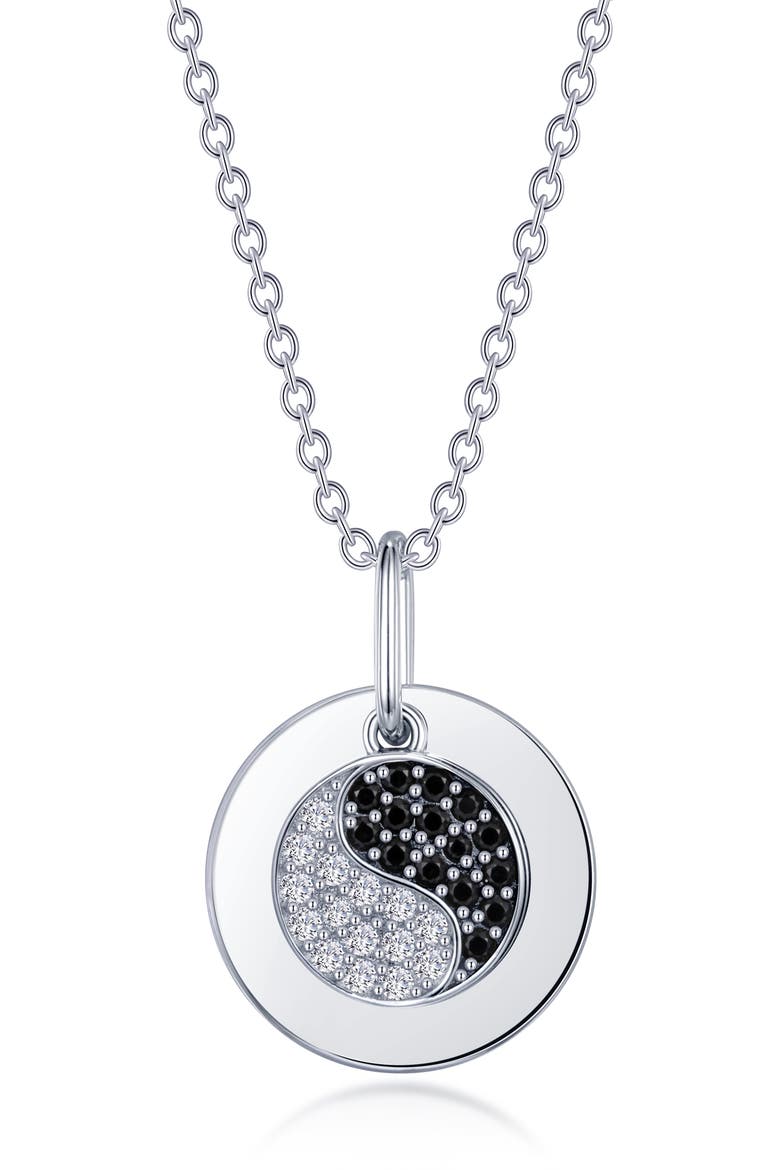 Yin Yang Simulated Diamond Pendant Necklace, Main, color, BLACK/ WHITE