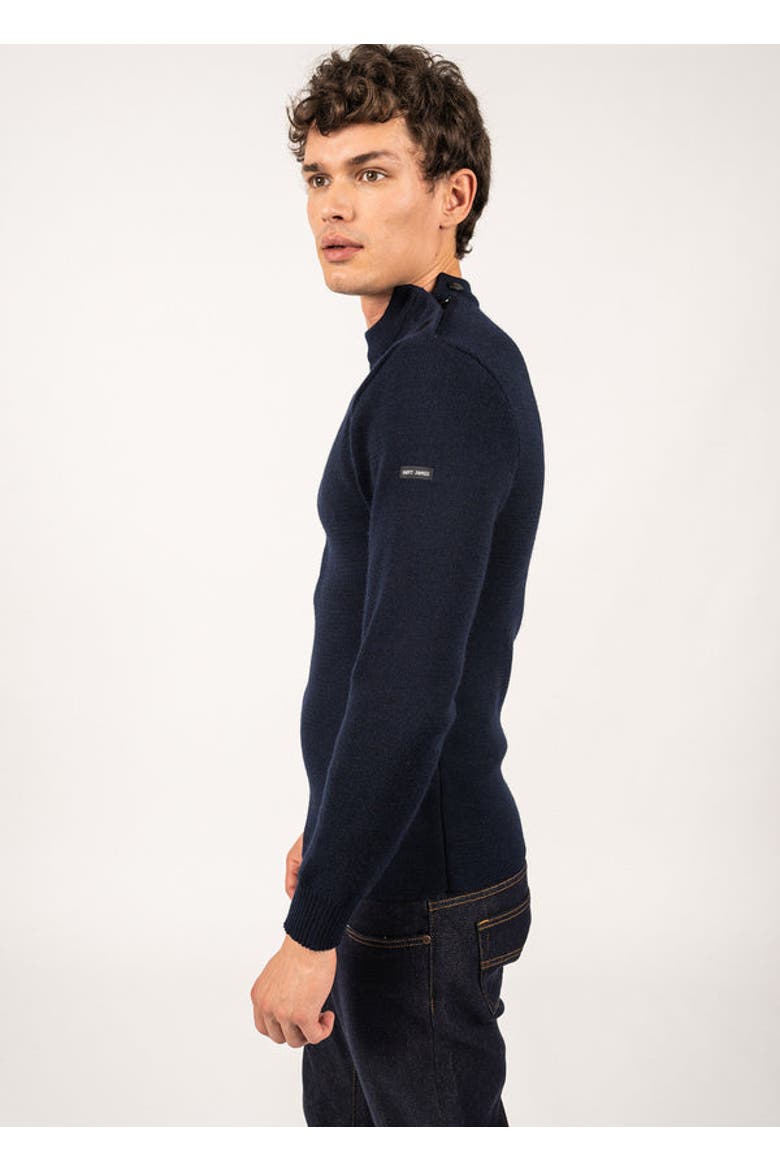 MATELOT - Wool Fisherman Sweater with Button Shoulder, Alternate, color, Navy