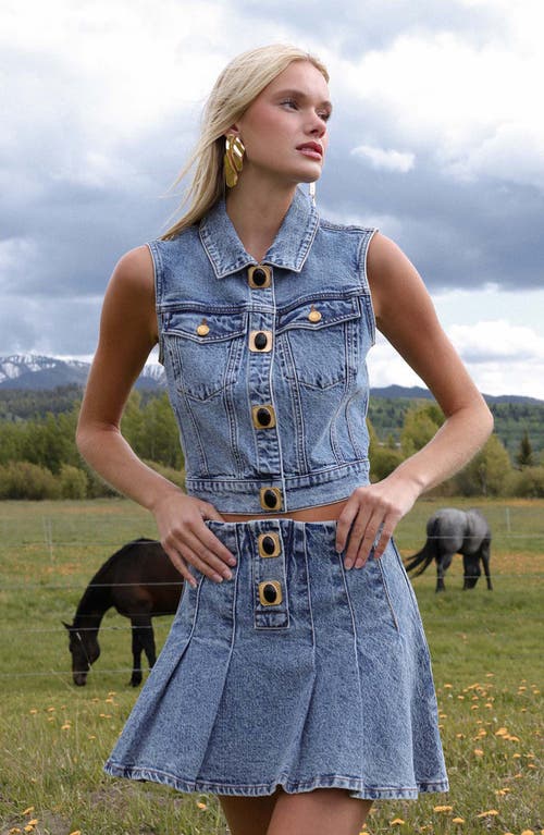 Avec Les Filles Crop Denim Vest In Blue
