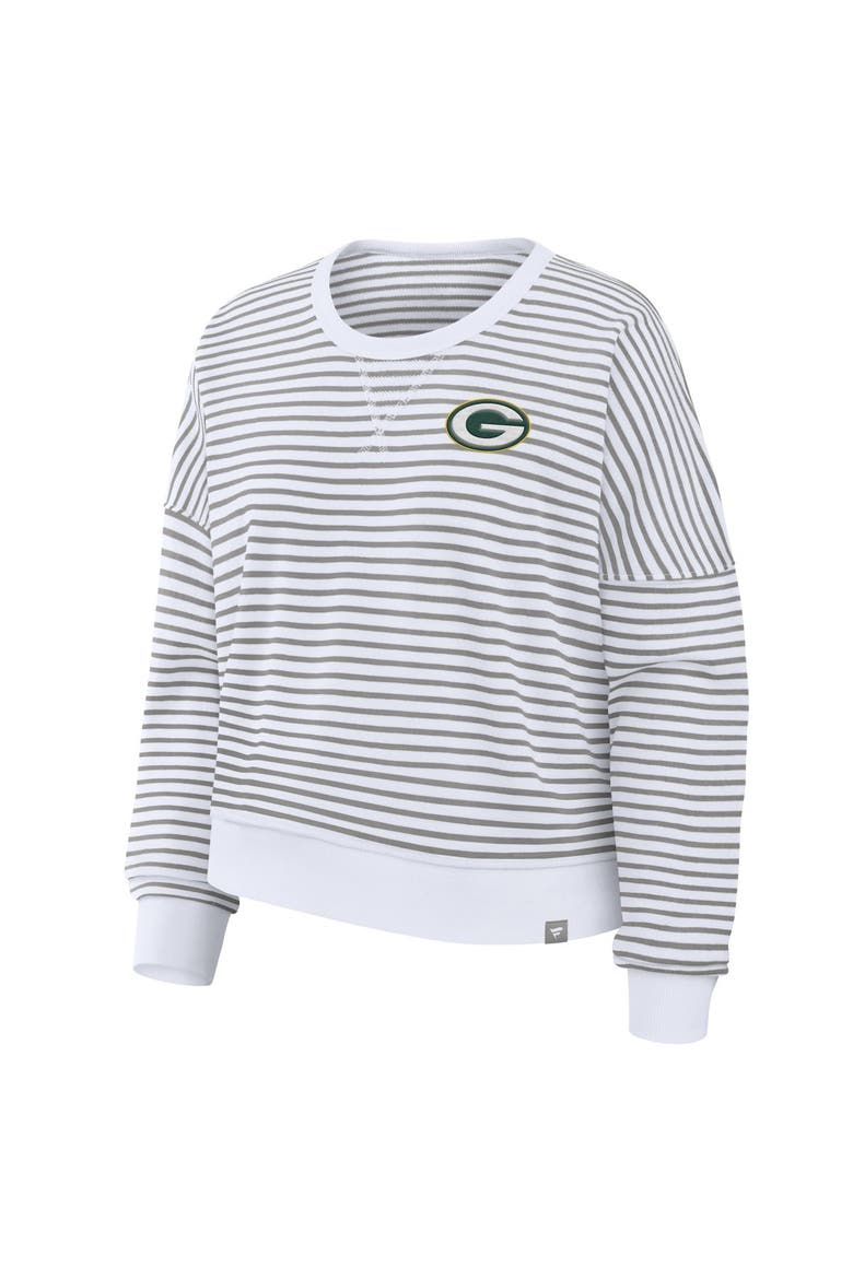 Women's Fanatics White/Gray Green Bay Packers Striped Oversized French Terry Sweatshirt, Alternate, color, White