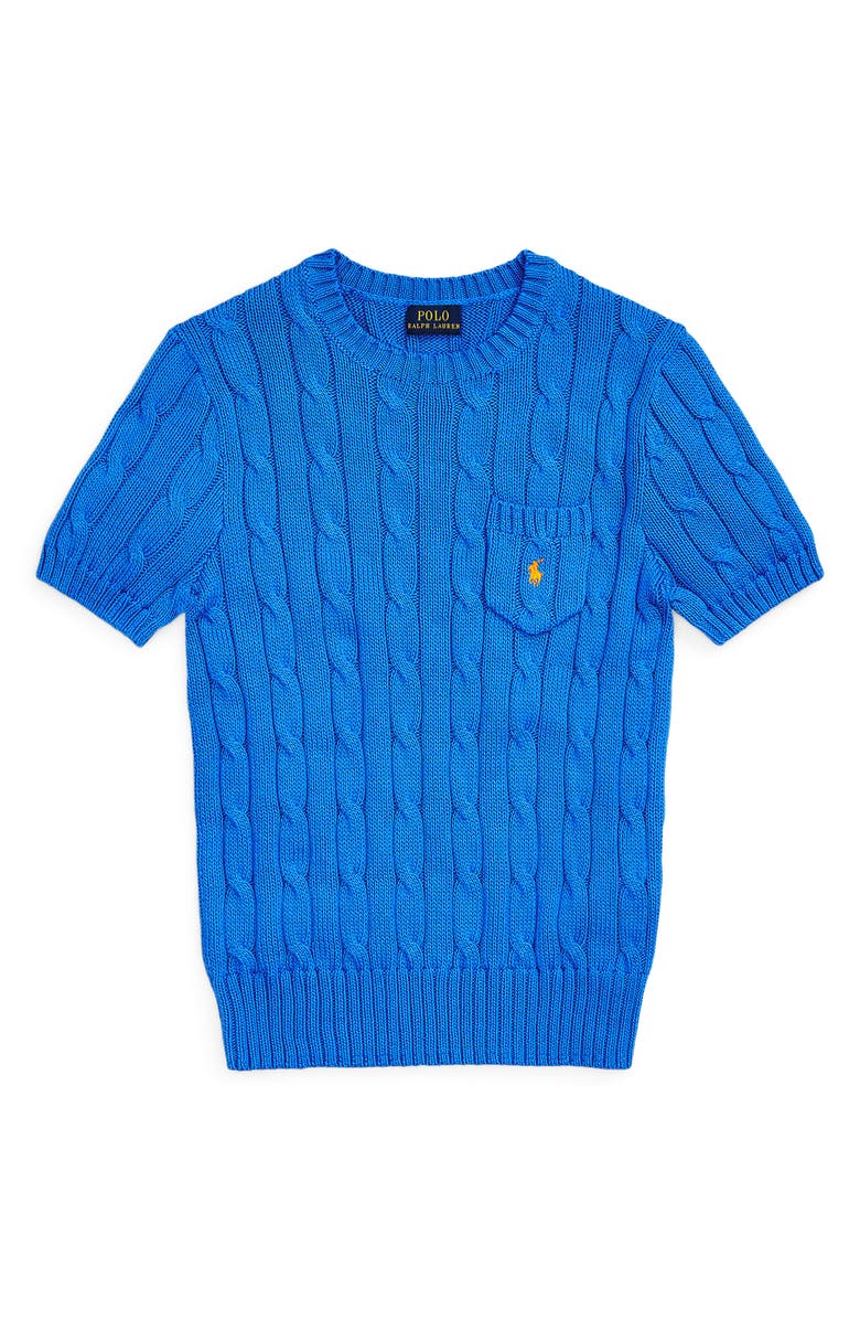 Polo Ralph Lauren Cable Short Sleeve Cotton Crewneck Sweater, Alternate, color,