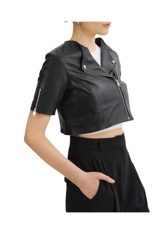 Lamarque Kirsi Cropped Biker Jacket In Black With Silver Accents In Black