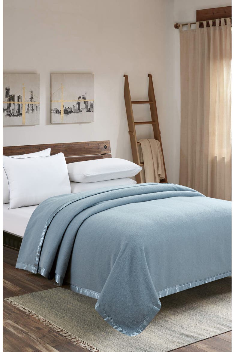 Wool & Satin Trim Blanket, Alternate, color, BLUE