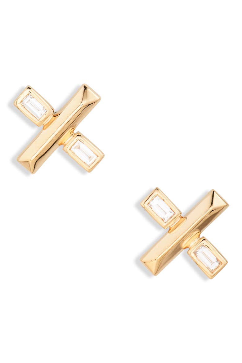 Reese Brooklyn Diamond X-Stud Earrings, Main, color, YELLOW GOLD/ DIAMOND