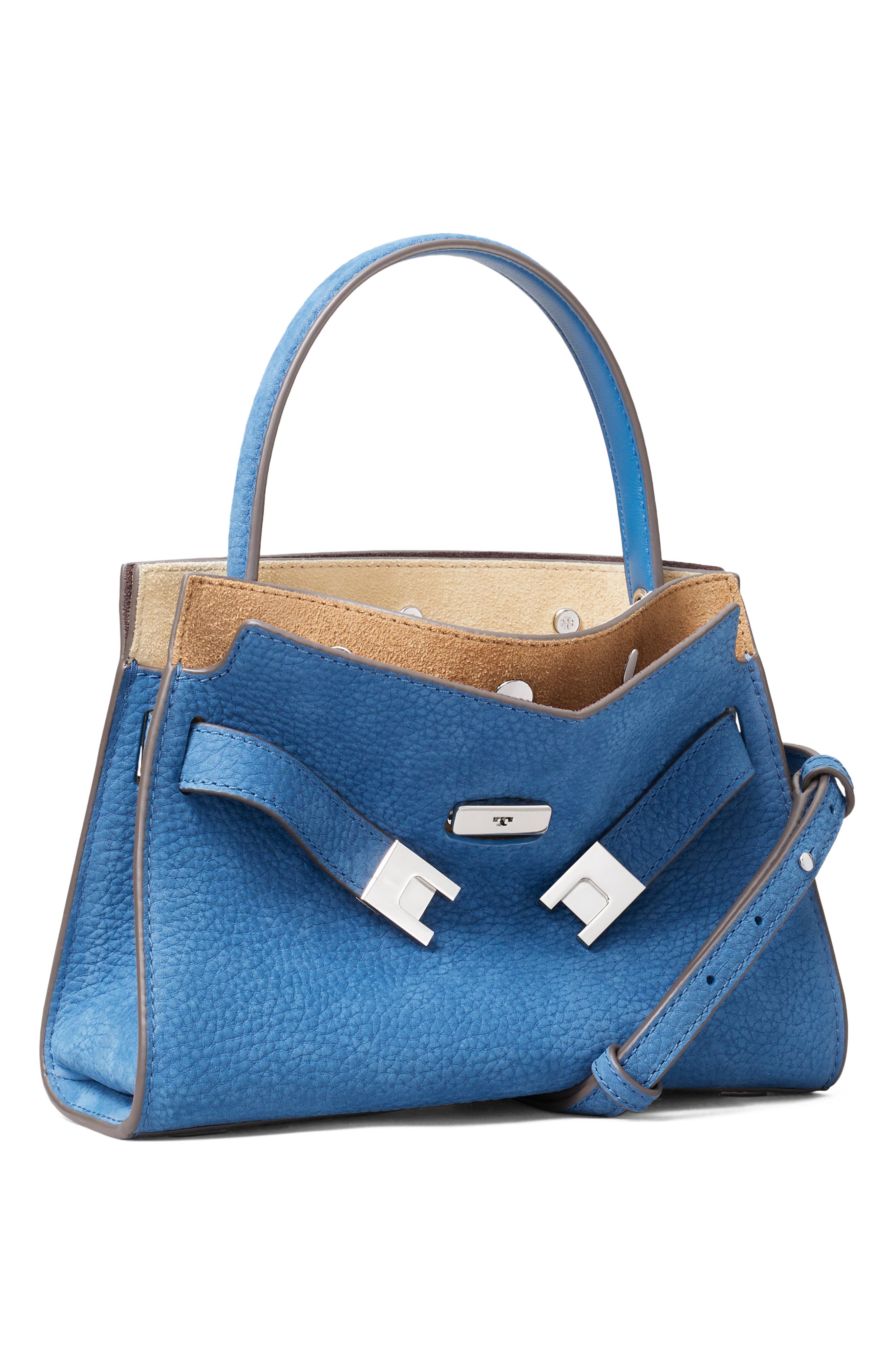 Lee Radziwill Nubuck Petite Double Bag Leather, Alternate, color, BRIGHT BLUE