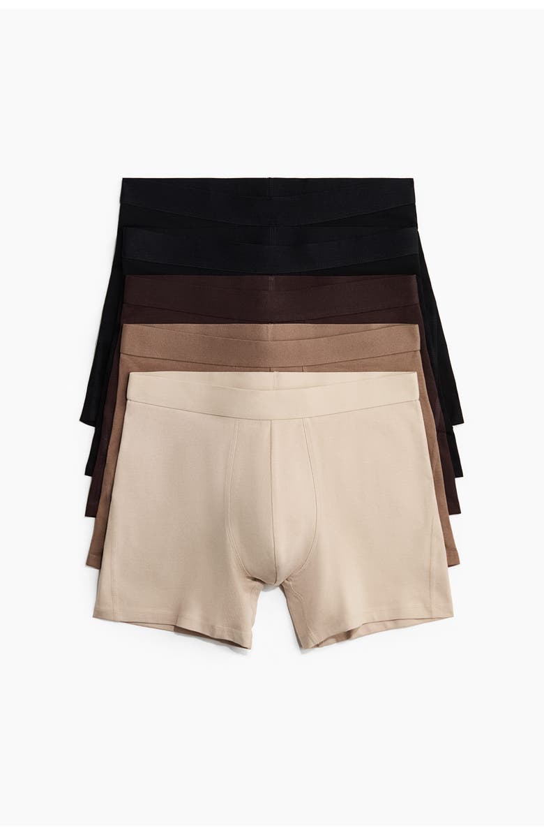 H&M 5-pack Mid Trunks With Lycra<sup>®</sup>, Main, color, Beige/Dark Brown