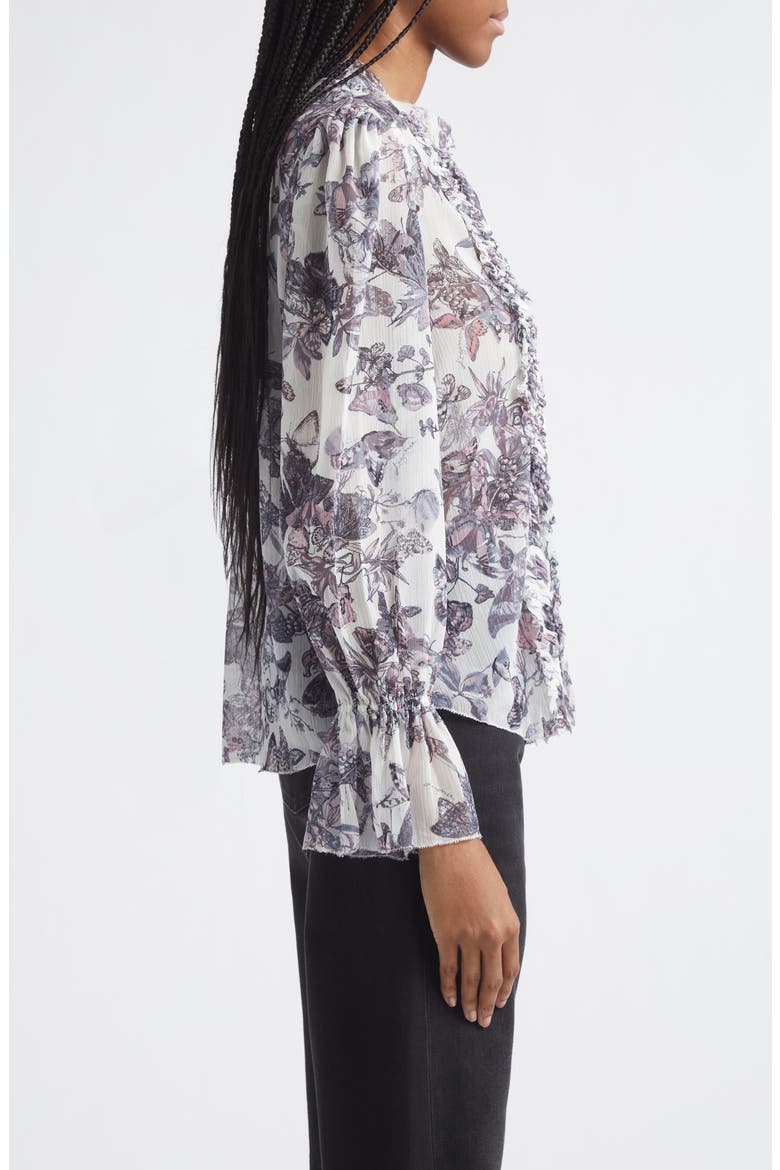 Eunice Butterfly Print Ruffle Trim Button-Up Top, Alternate, color, VINTAGE WHITE WATERCOLOR BUFLY