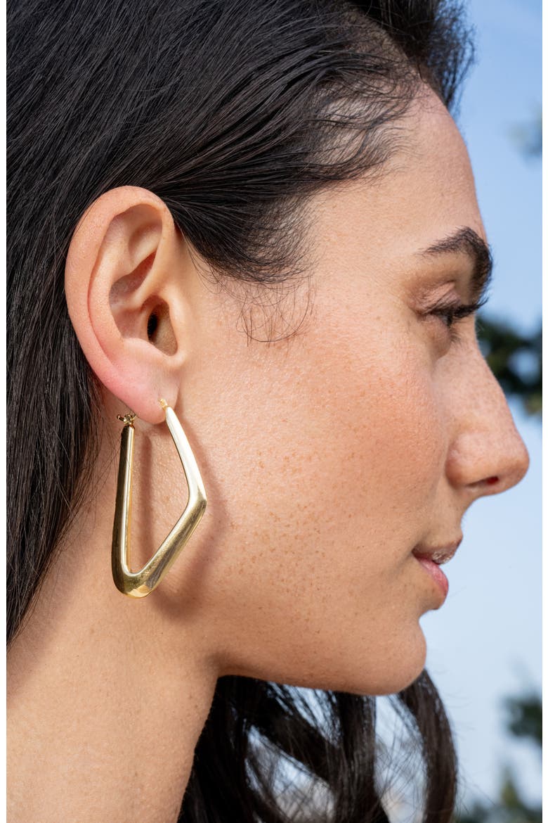 14K Gold Angular Hoop Earrings, Alternate, color, 14K YELLOW GOLD