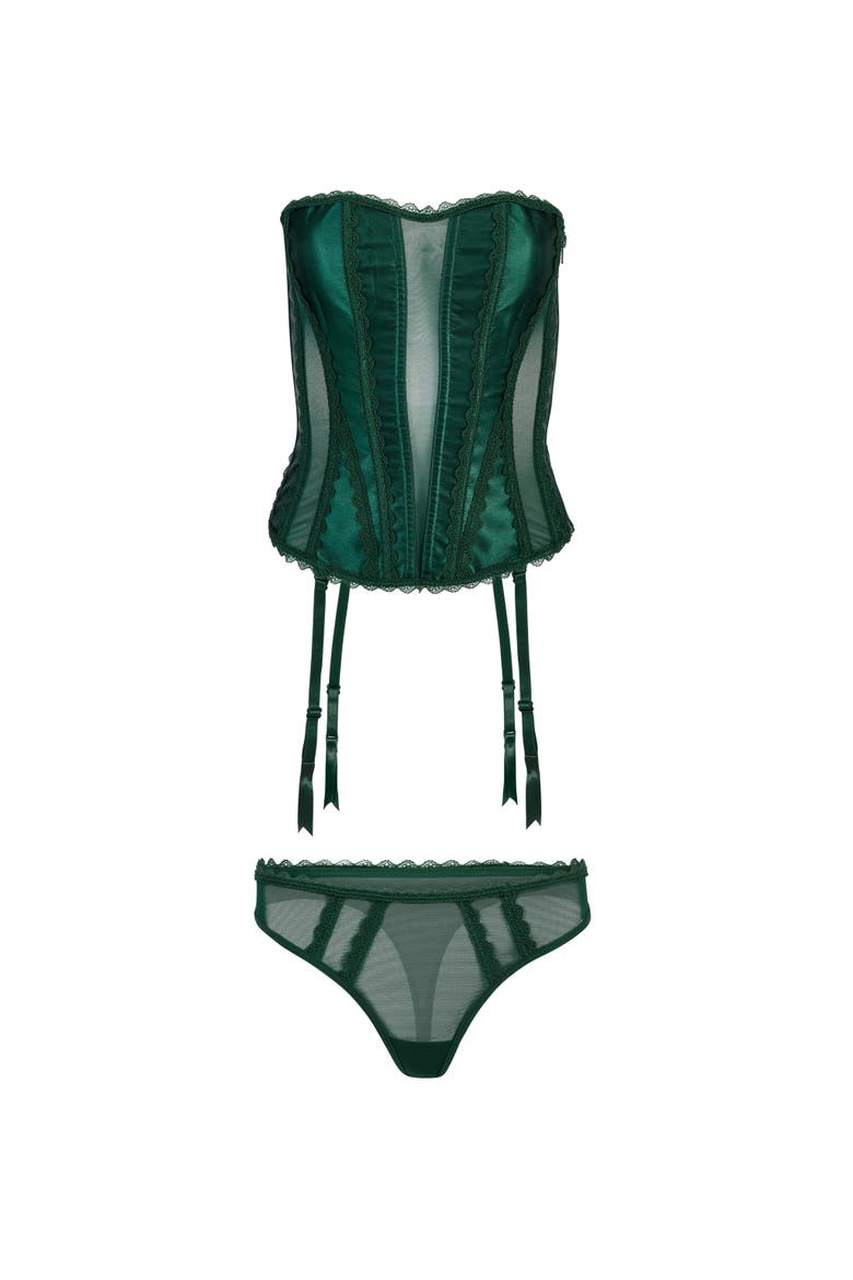 Serene Corset & Thong Set, Alternate, color, Dark green